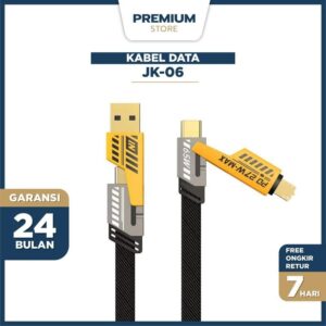 Jaspan JK-06 4-in-1 Fast Charging Cable 27W PD | Multi Charging Cord Type-C & Lightning | Durable Nylon Braided Charger